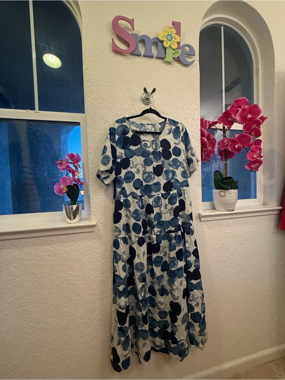 Lagenlook Inspired Blue Abstract Print Tiered Maxi Dress Cotton Blend S- Large - Picture 14 of 17